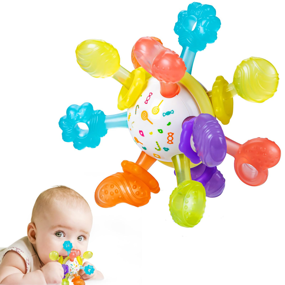 Baby Montessori Sensory Teething Toy 0-6 6-12 Months, Teether Ball & Rattle - Jansha Store