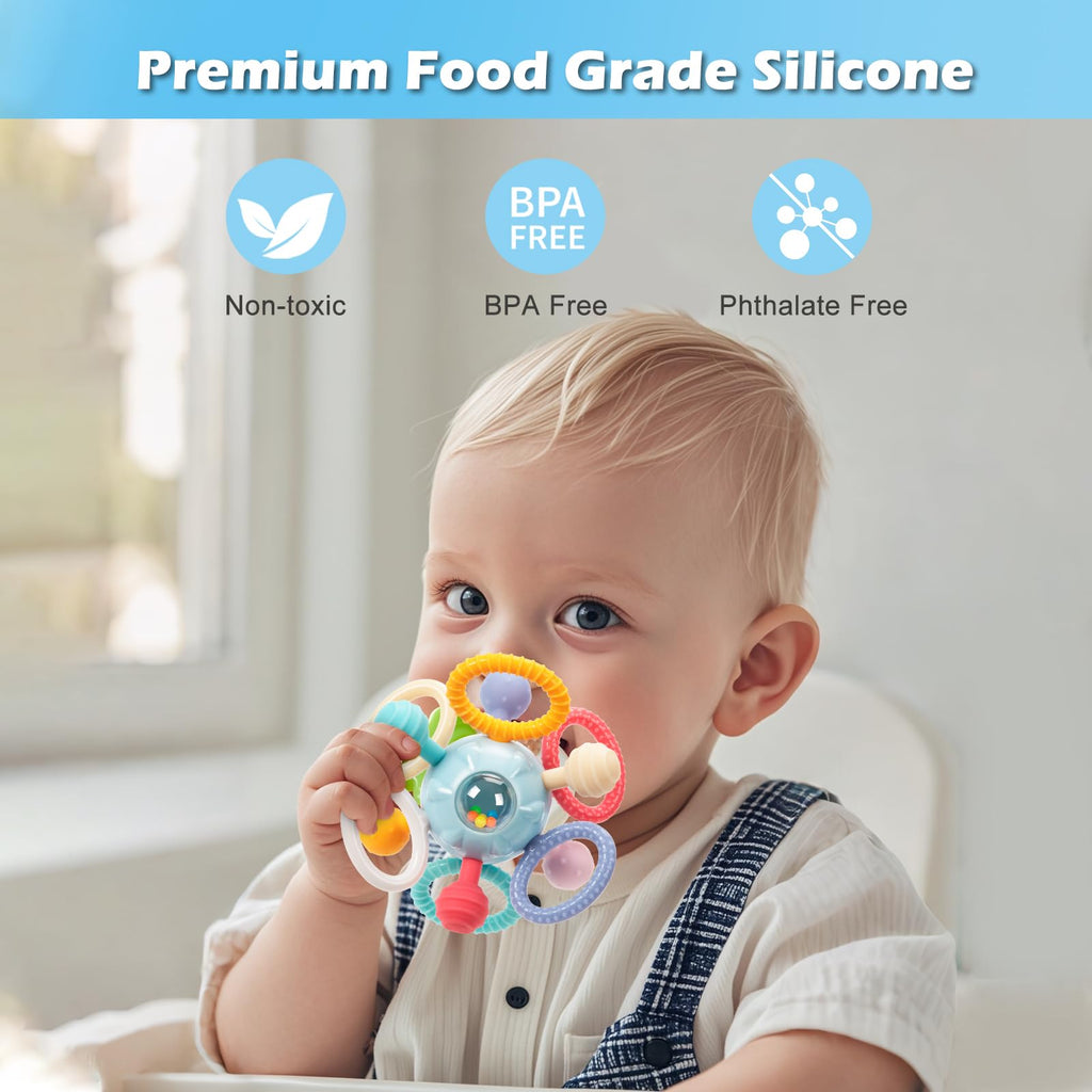 Baby Montessori Sensory Teething Toy 0-6 6-12 Months, Teether Ball & Rattle - Jansha Store
