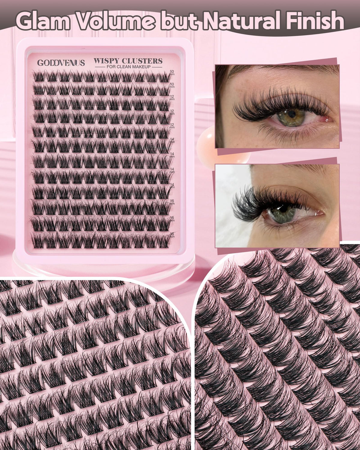 Brown Lash Clusters Natural For Soft Glam 300Pcs Wispy Lashes Cluster Eyelash Cluster Extensions C Curve Individual Lashes DIY Lash Extension Waterproof & Long - Lasting (10-16mm) - Jansha Store