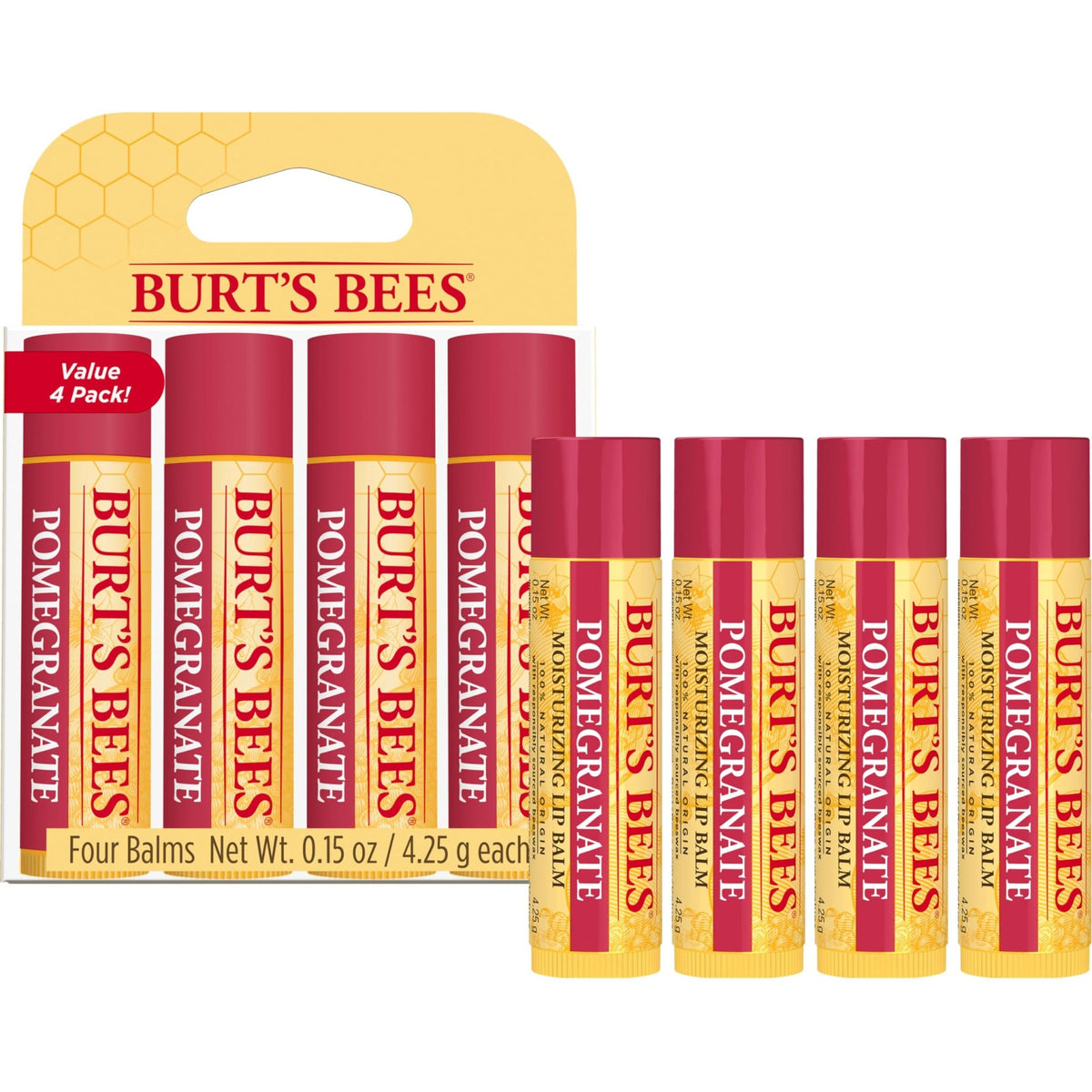 Burt's Bees Lip Balm, Pomegranate, 0.15 oz., 4 Tubes - Jansha Store