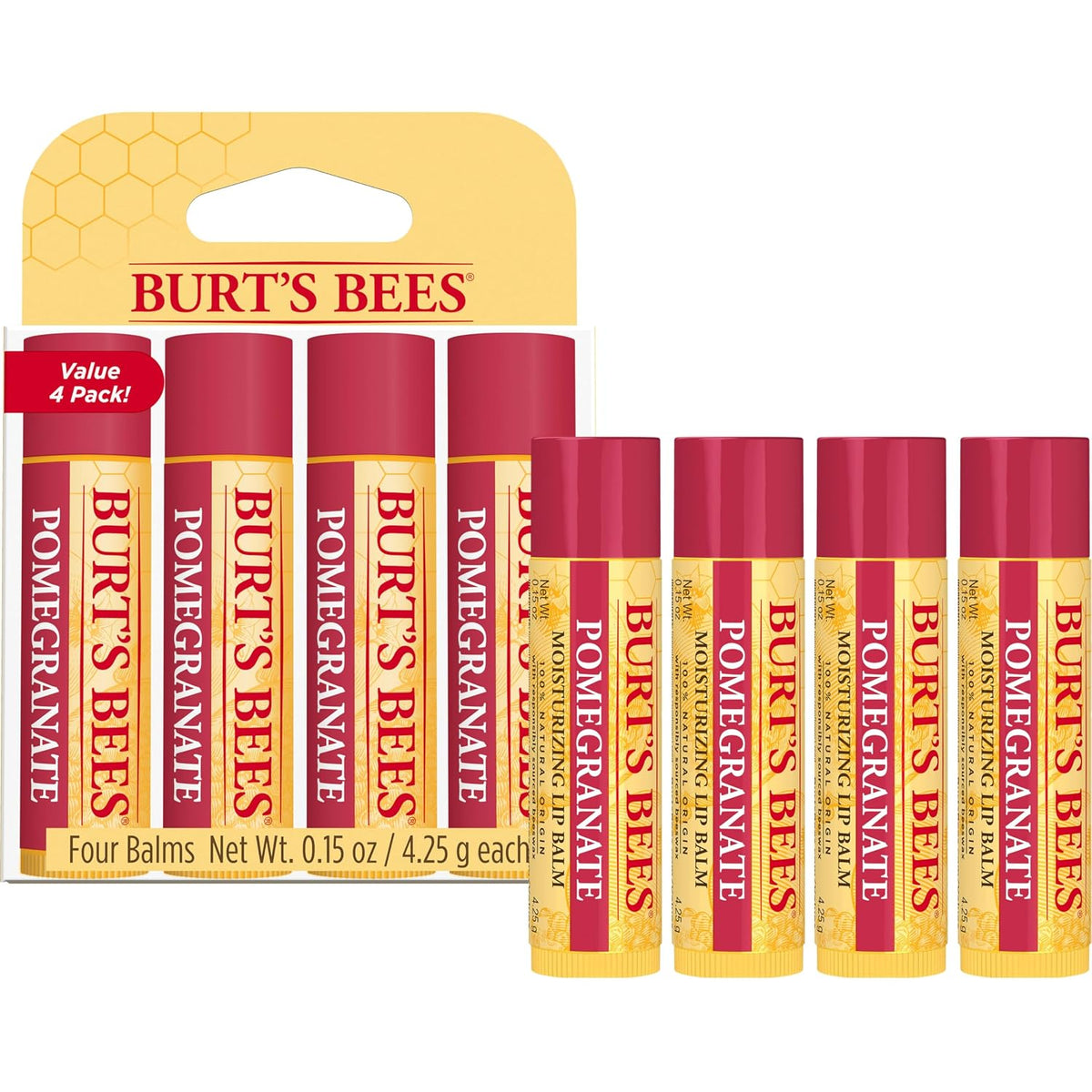Burt's Bees Lip Balm, Pomegranate, 0.15 oz., 4 Tubes - Jansha Store