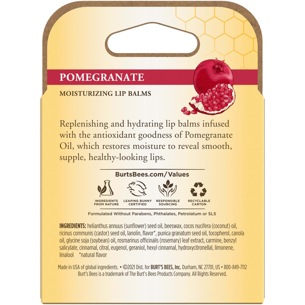 Burt's Bees Lip Balm, Pomegranate, 0.15 oz., 4 Tubes - Jansha Store