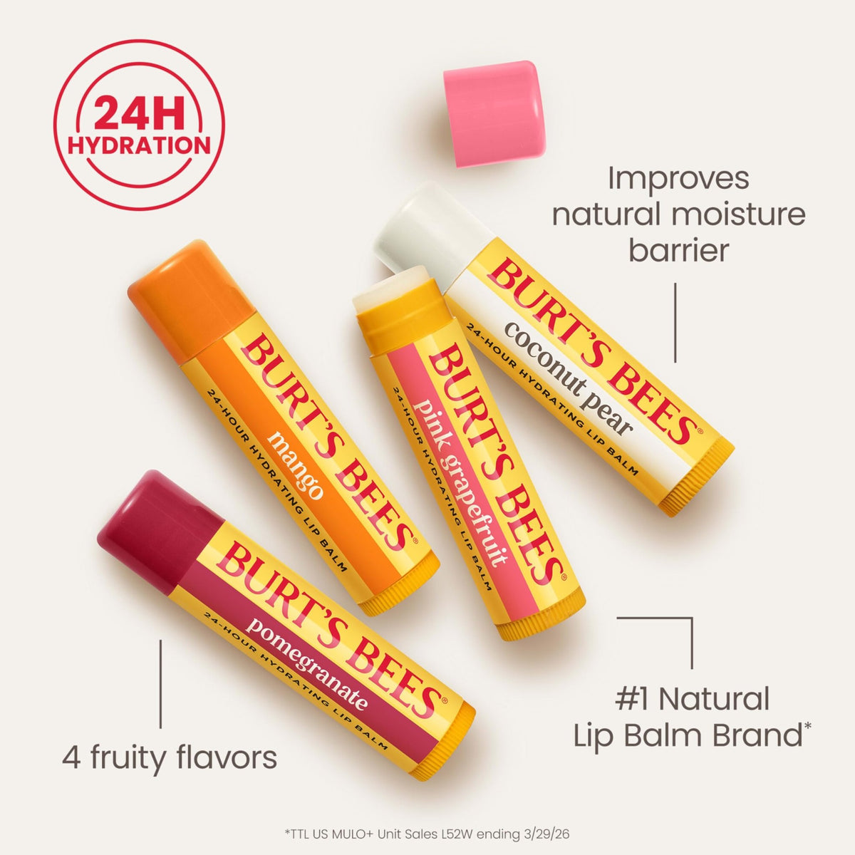Burt's Bees Lip Balm, Pomegranate, 0.15 oz., 4 Tubes - Jansha Store