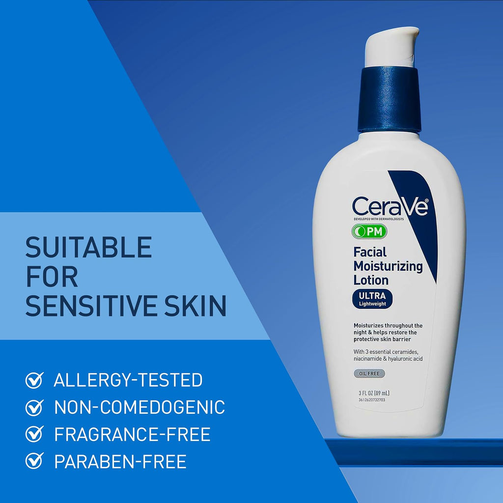 CeraVe PM Daily Facial Moisturizer, Skin Care for Dry Skin, Oil-Free, 3oz - Jansha Store