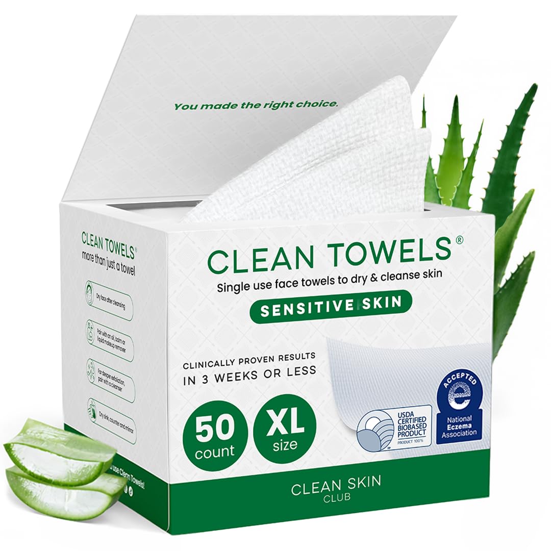 Clean Skin Club Clean Towels XL® Original 50 Ct + Healthy Aging 10ct Travel Pack Duo, 100% USDA Biobased Disposable Face Towels, Makeup Remover Dry Wipes, Ultra Soft, Smooths Fine Lines & Wrinkles - Jansha Store