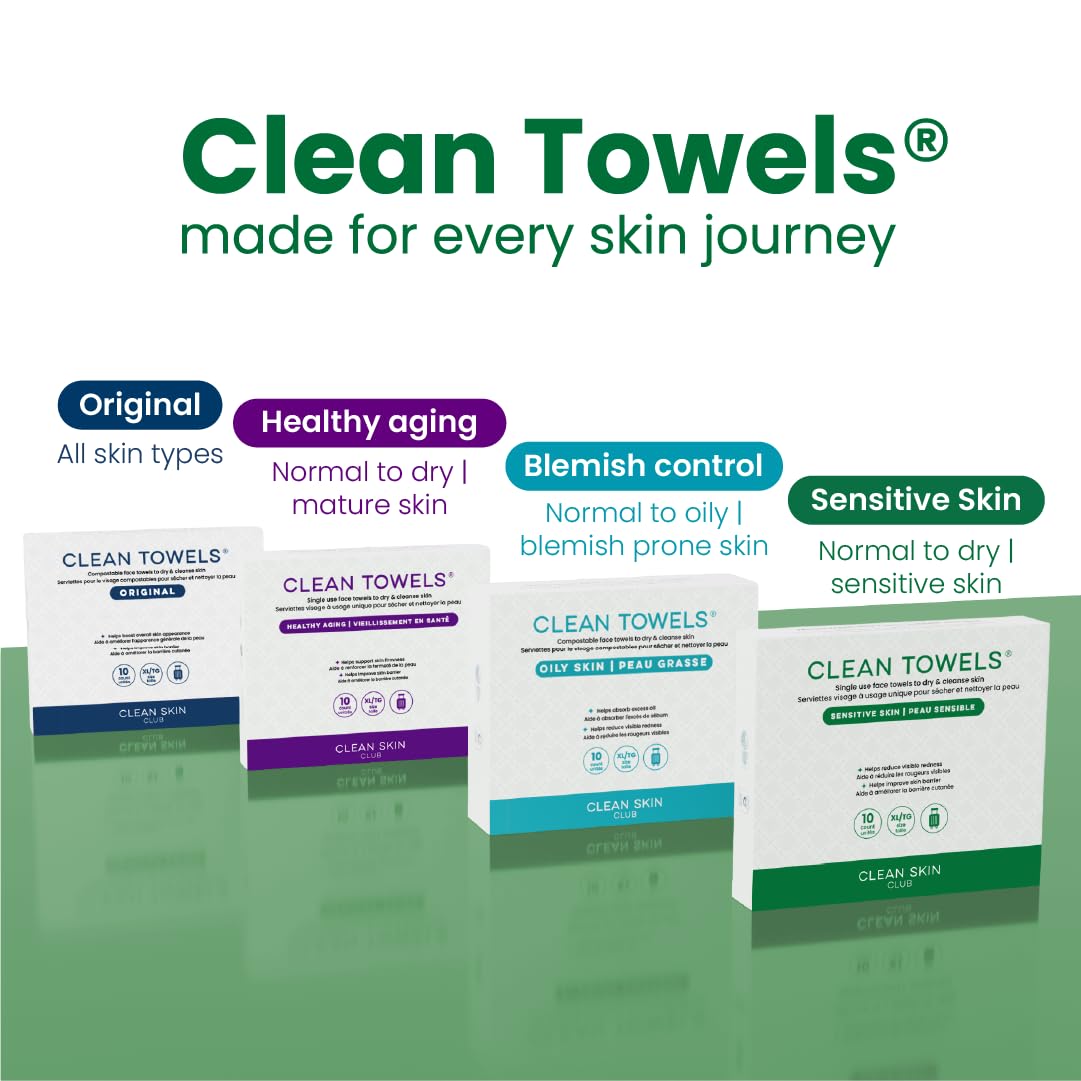 Clean Skin Club Clean Towels XL® Original 50 Ct + Healthy Aging 10ct Travel Pack Duo, 100% USDA Biobased Disposable Face Towels, Makeup Remover Dry Wipes, Ultra Soft, Smooths Fine Lines & Wrinkles - Jansha Store