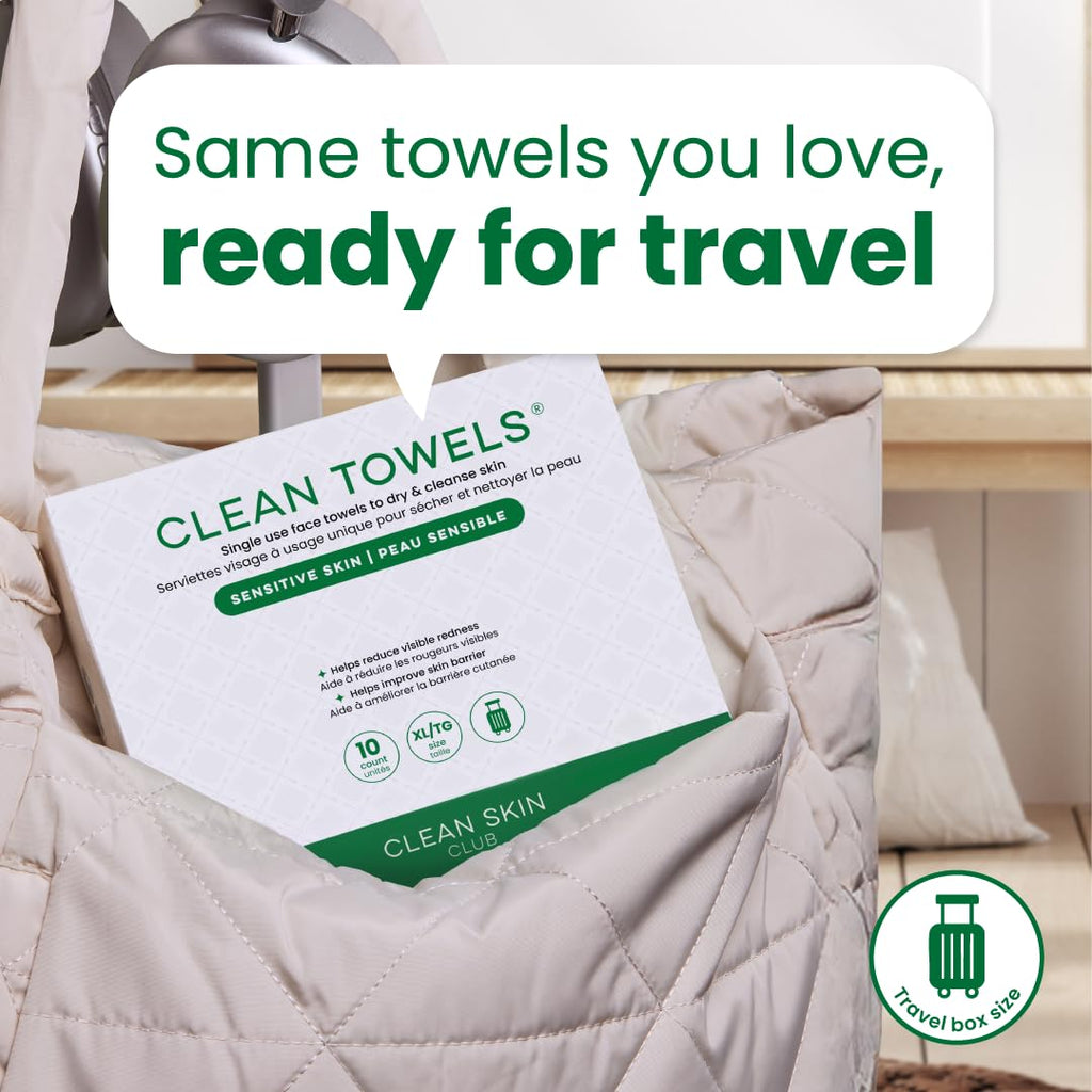 Clean Skin Club Clean Towels XL® Original 50 Ct + Healthy Aging 10ct Travel Pack Duo, 100% USDA Biobased Disposable Face Towels, Makeup Remover Dry Wipes, Ultra Soft, Smooths Fine Lines & Wrinkles - Jansha Store