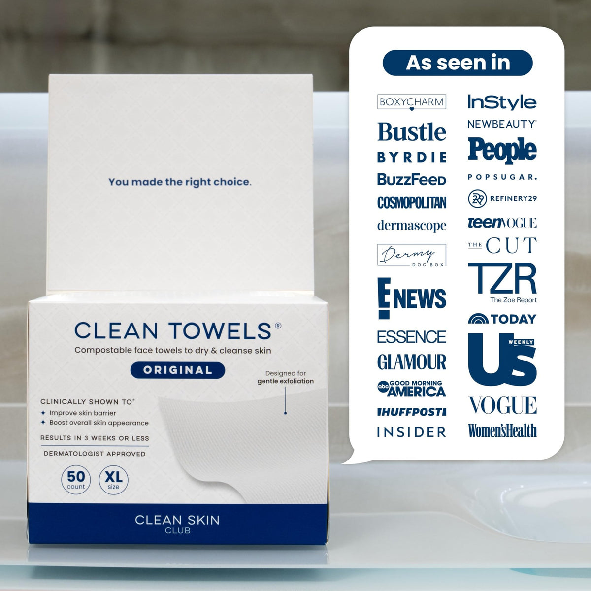 Clean Skin Club Clean Towels XL® Original 50 Ct + Healthy Aging 10ct Travel Pack Duo, 100% USDA Biobased Disposable Face Towels, Makeup Remover Dry Wipes, Ultra Soft, Smooths Fine Lines & Wrinkles - Jansha Store