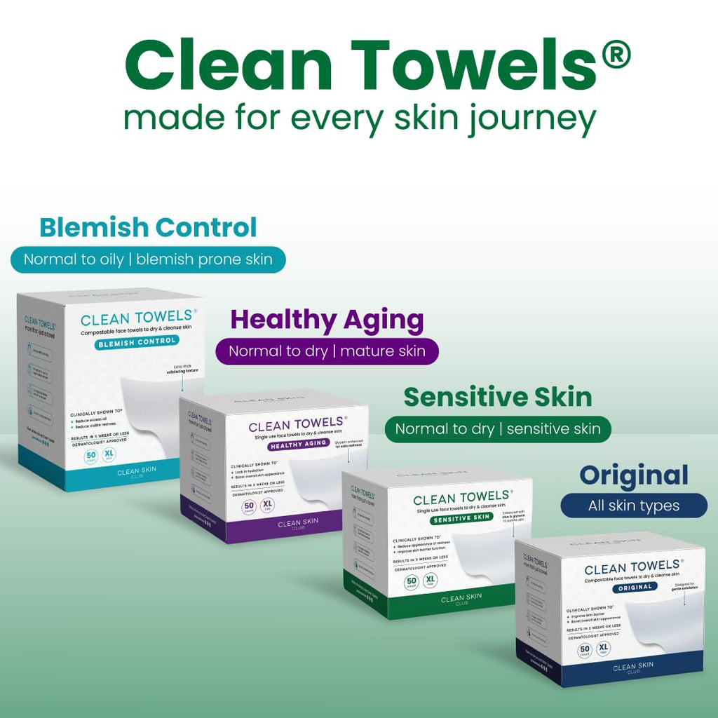 Clean Skin Club Clean Towels XL® Original 50 Ct + Healthy Aging 10ct Travel Pack Duo, 100% USDA Biobased Disposable Face Towels, Makeup Remover Dry Wipes, Ultra Soft, Smooths Fine Lines & Wrinkles - Jansha Store