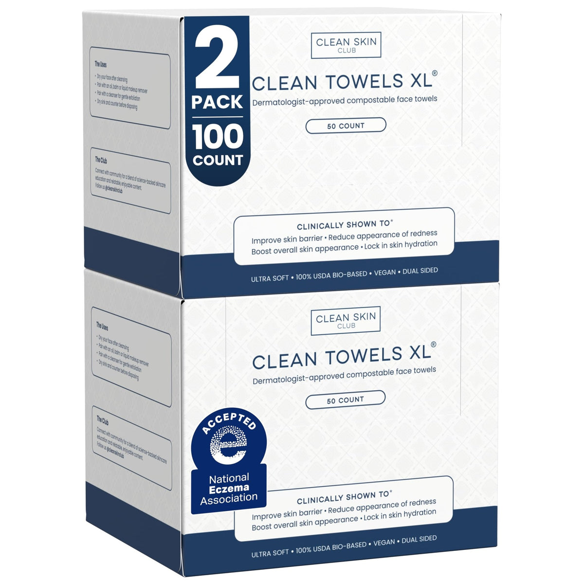 Clean Skin Club Clean Towels XL® Original 50 Ct + Healthy Aging 10ct Travel Pack Duo, 100% USDA Biobased Disposable Face Towels, Makeup Remover Dry Wipes, Ultra Soft, Smooths Fine Lines & Wrinkles - Jansha Store