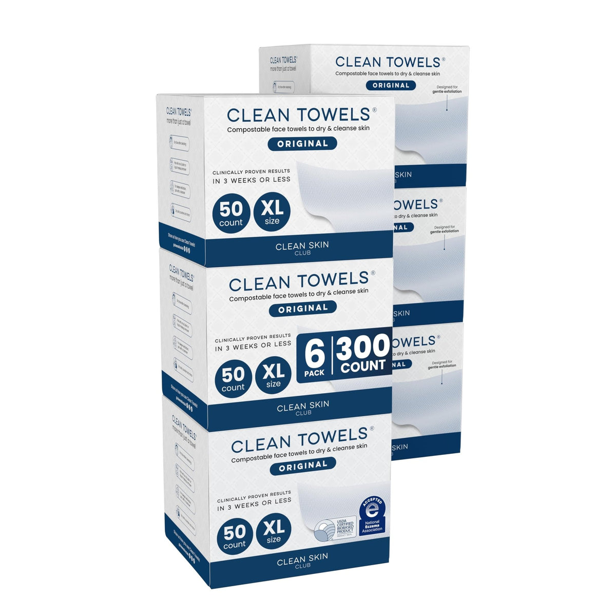 Clean Skin Club Clean Towels XL® Original 50 Ct + Healthy Aging 10ct Travel Pack Duo, 100% USDA Biobased Disposable Face Towels, Makeup Remover Dry Wipes, Ultra Soft, Smooths Fine Lines & Wrinkles - Jansha Store