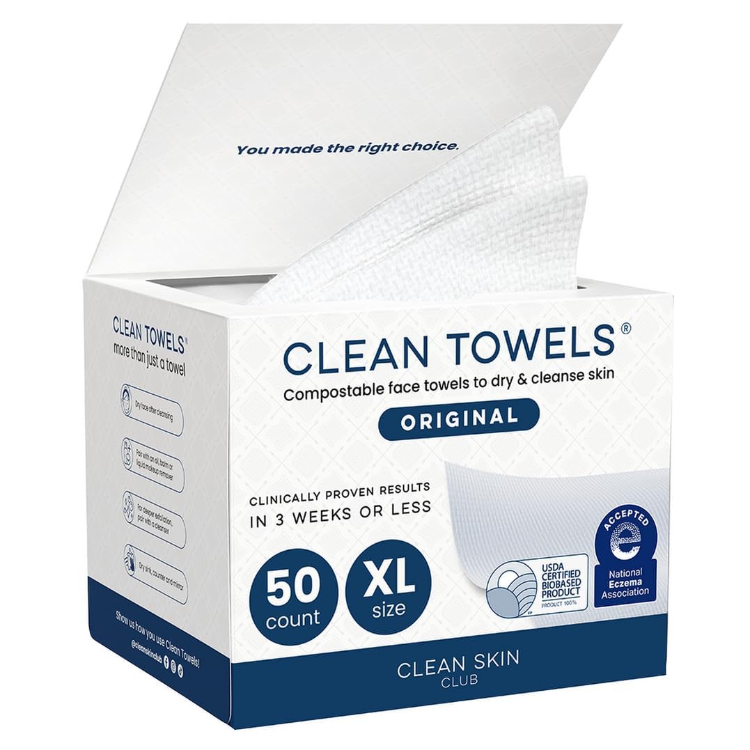 Clean Skin Club Clean Towels XL® Original 50 Ct + Healthy Aging 10ct Travel Pack Duo, 100% USDA Biobased Disposable Face Towels, Makeup Remover Dry Wipes, Ultra Soft, Smooths Fine Lines & Wrinkles - Jansha Store