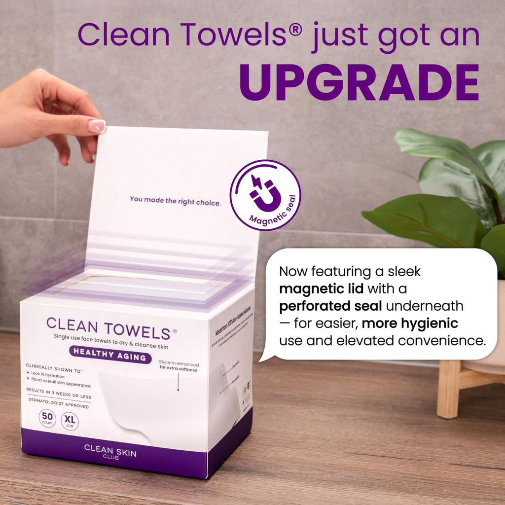 Clean Skin Club Clean Towels XL® Original 50 Ct + Healthy Aging 10ct Travel Pack Duo, 100% USDA Biobased Disposable Face Towels, Makeup Remover Dry Wipes, Ultra Soft, Smooths Fine Lines & Wrinkles - Jansha Store