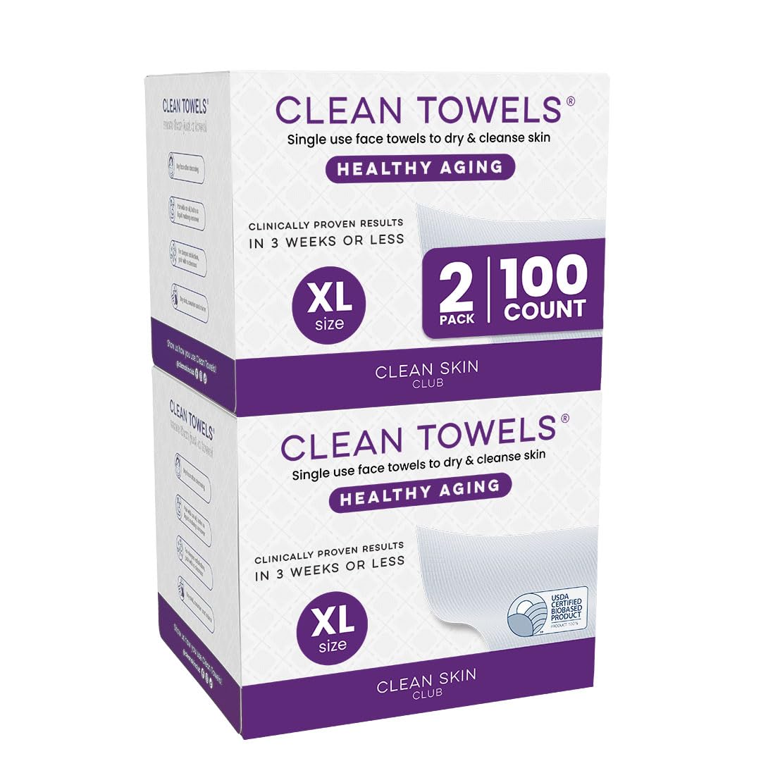 Clean Skin Club Clean Towels XL® Original 50 Ct + Healthy Aging 10ct Travel Pack Duo, 100% USDA Biobased Disposable Face Towels, Makeup Remover Dry Wipes, Ultra Soft, Smooths Fine Lines & Wrinkles - Jansha Store