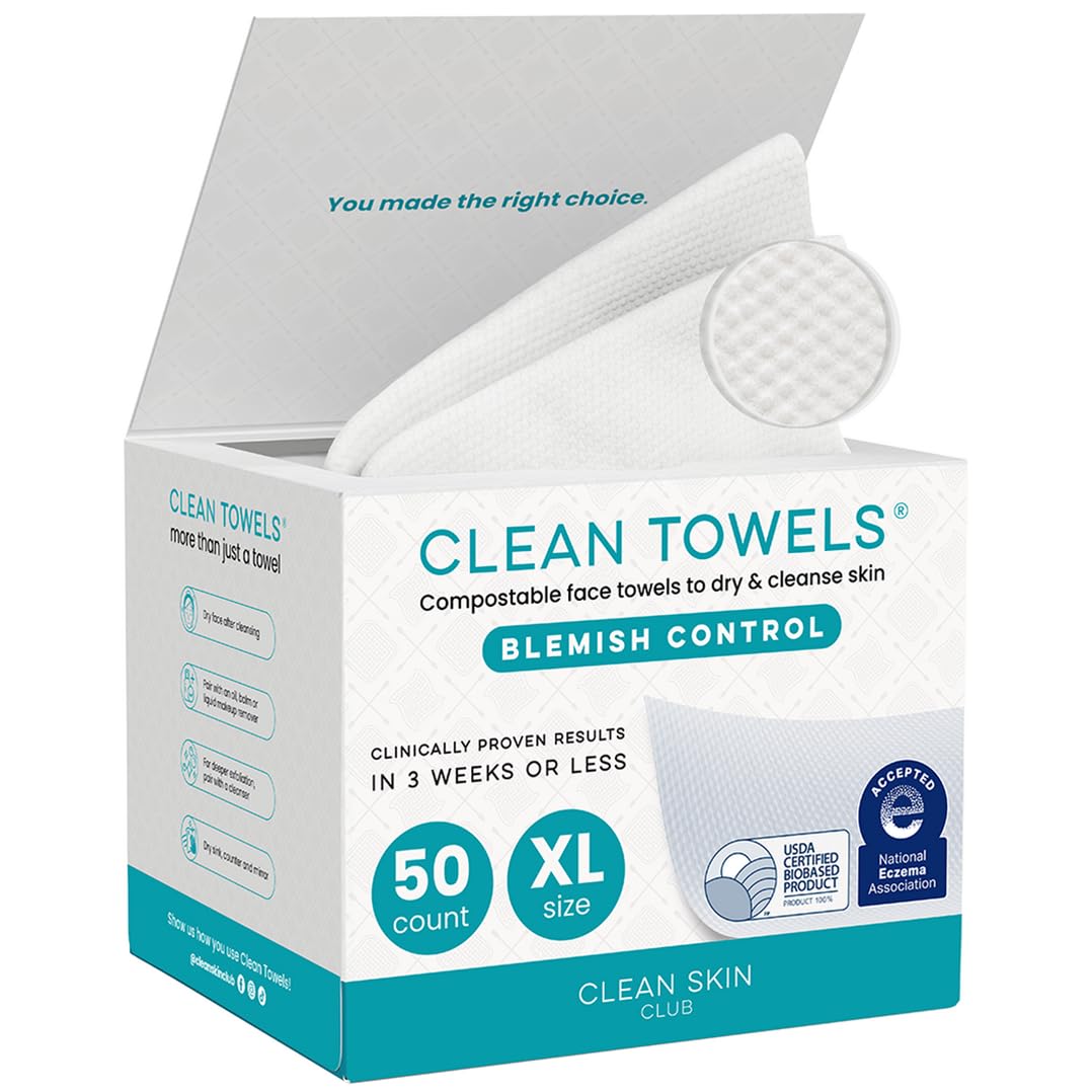 Clean Skin Club Clean Towels XL® Original 50 Ct + Healthy Aging 10ct Travel Pack Duo, 100% USDA Biobased Disposable Face Towels, Makeup Remover Dry Wipes, Ultra Soft, Smooths Fine Lines & Wrinkles - Jansha Store
