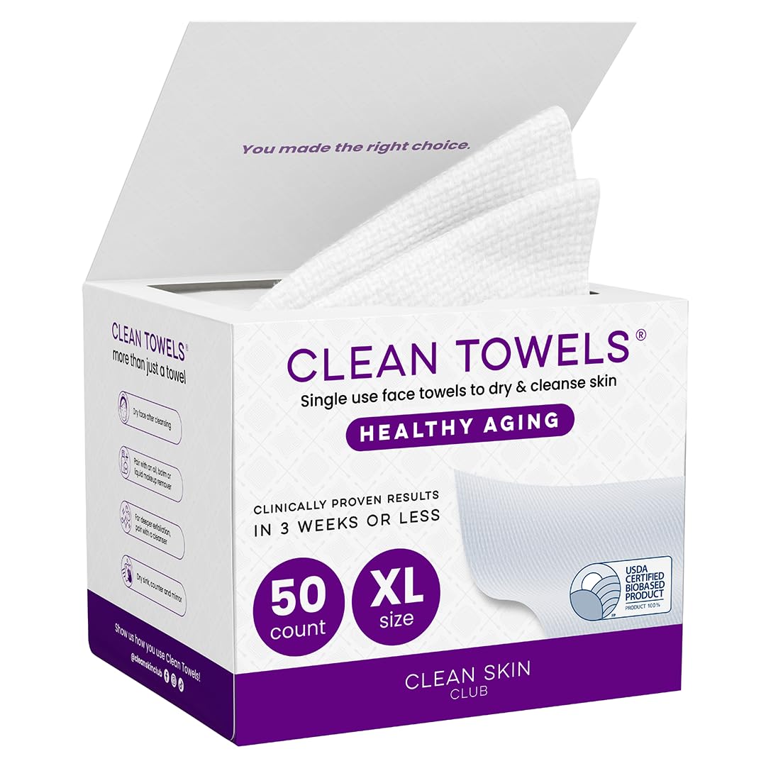 Clean Skin Club Clean Towels XL® Original 50 Ct + Healthy Aging 10ct Travel Pack Duo, 100% USDA Biobased Disposable Face Towels, Makeup Remover Dry Wipes, Ultra Soft, Smooths Fine Lines & Wrinkles - Jansha Store