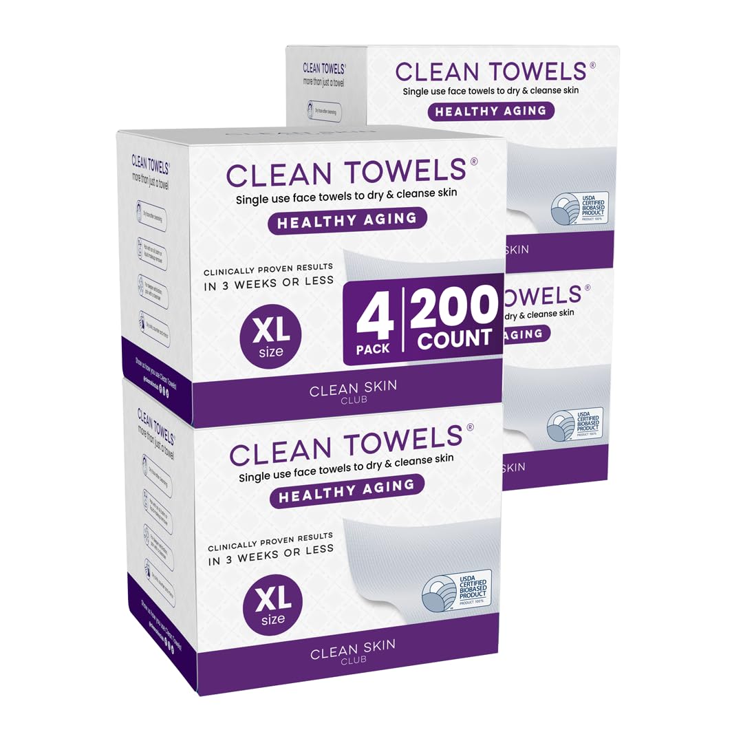 Clean Skin Club Clean Towels XL® Original 50 Ct + Healthy Aging 10ct Travel Pack Duo, 100% USDA Biobased Disposable Face Towels, Makeup Remover Dry Wipes, Ultra Soft, Smooths Fine Lines & Wrinkles - Jansha Store