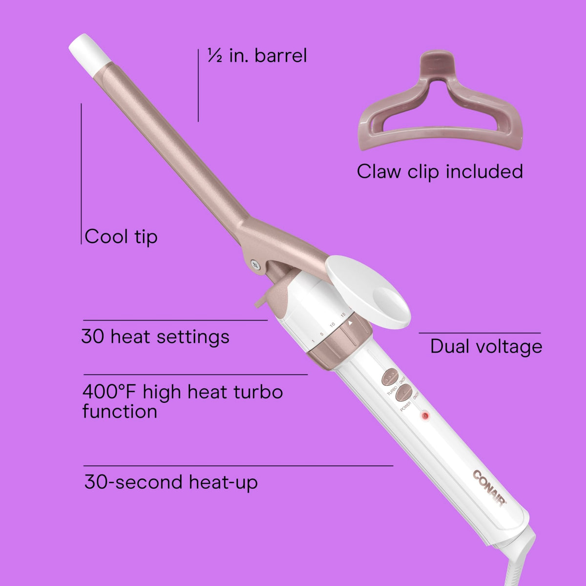 Conair Curling Iron, Double Ceramic, 1/2-in. Barrel, White/Rose Gold - Jansha Store