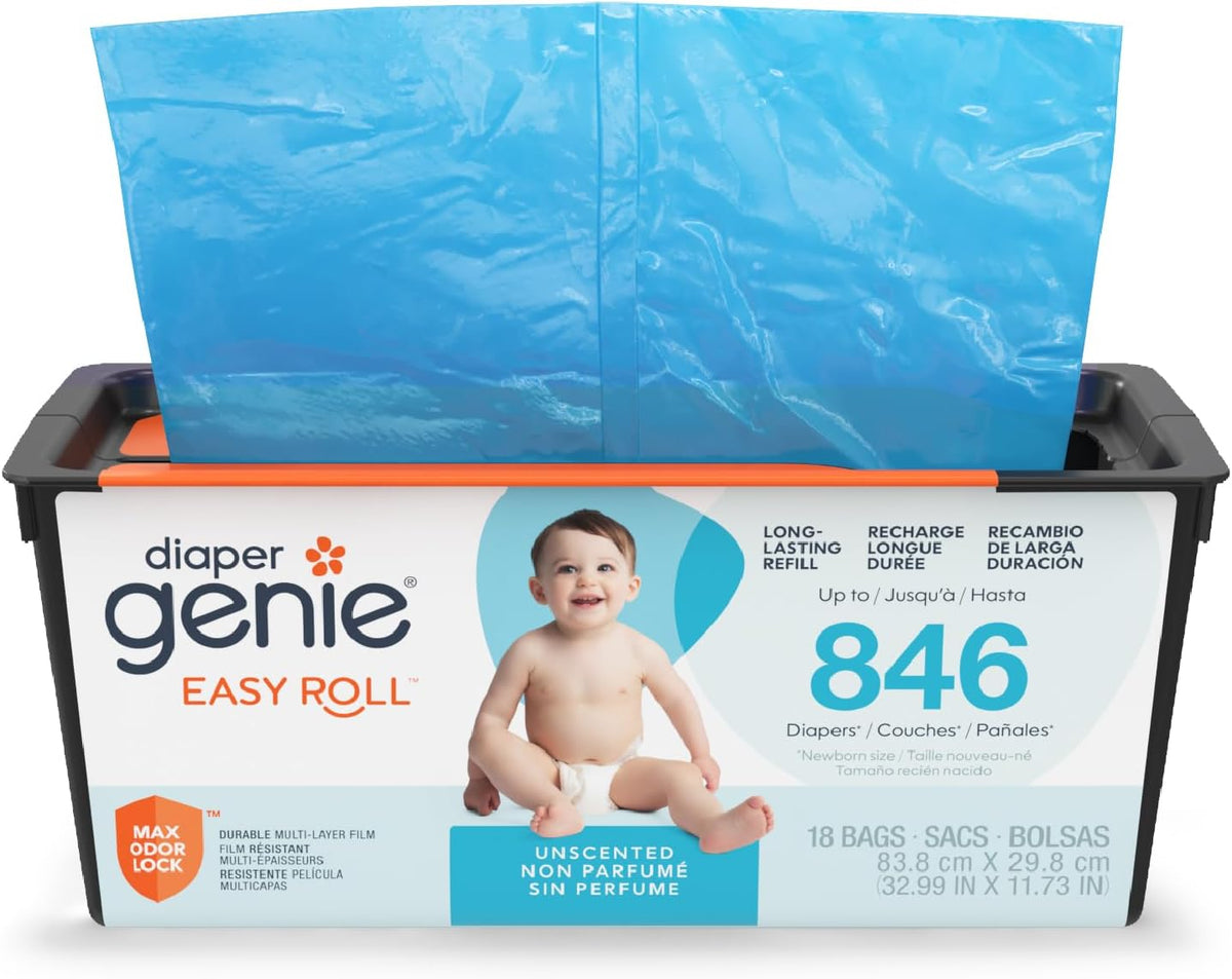 Diaper Genie Easy Roll Refill | 18 Bags Per Refill | Holds Up to 846 Newborn Diapers | Odor Control | Diaper Pail Refill Bags | Fits Diaper Genie Signature & Platinum Pails, Packaging may vary - Jansha Store