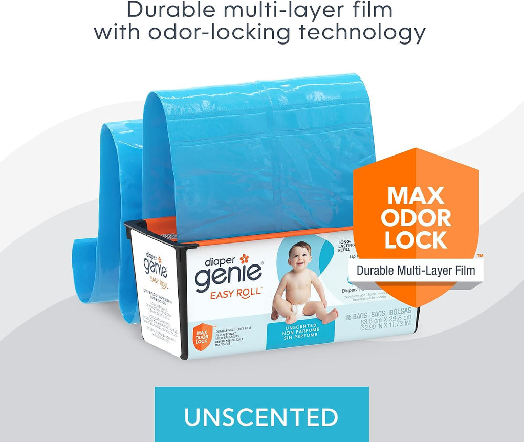 Diaper Genie Easy Roll Refill | 18 Bags Per Refill | Holds Up to 846 Newborn Diapers | Odor Control | Diaper Pail Refill Bags | Fits Diaper Genie Signature & Platinum Pails, Packaging may vary - Jansha Store