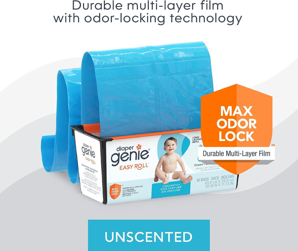 Diaper Genie Easy Roll Refill | 18 Bags Per Refill | Holds Up to 846 Newborn Diapers | Odor Control | Diaper Pail Refill Bags | Fits Diaper Genie Signature & Platinum Pails, Packaging may vary - Jansha Store