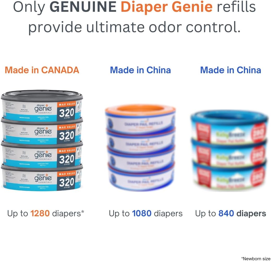 Diaper Genie Essentials Round Refill 4-Pack | Holds Up to 1280 Newborn Diapers | Features Unscented Continuous Film | Compatible with Diaper Genie Complete and Expressions Pails - Jansha Store