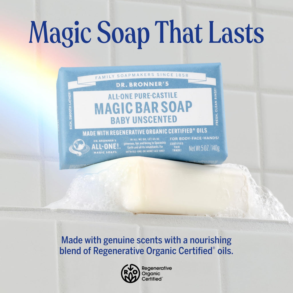 Dr. Bronner's Pure-Castile Bar Soap, Baby Unscented, 5 oz, 2-Pack - Jansha Store