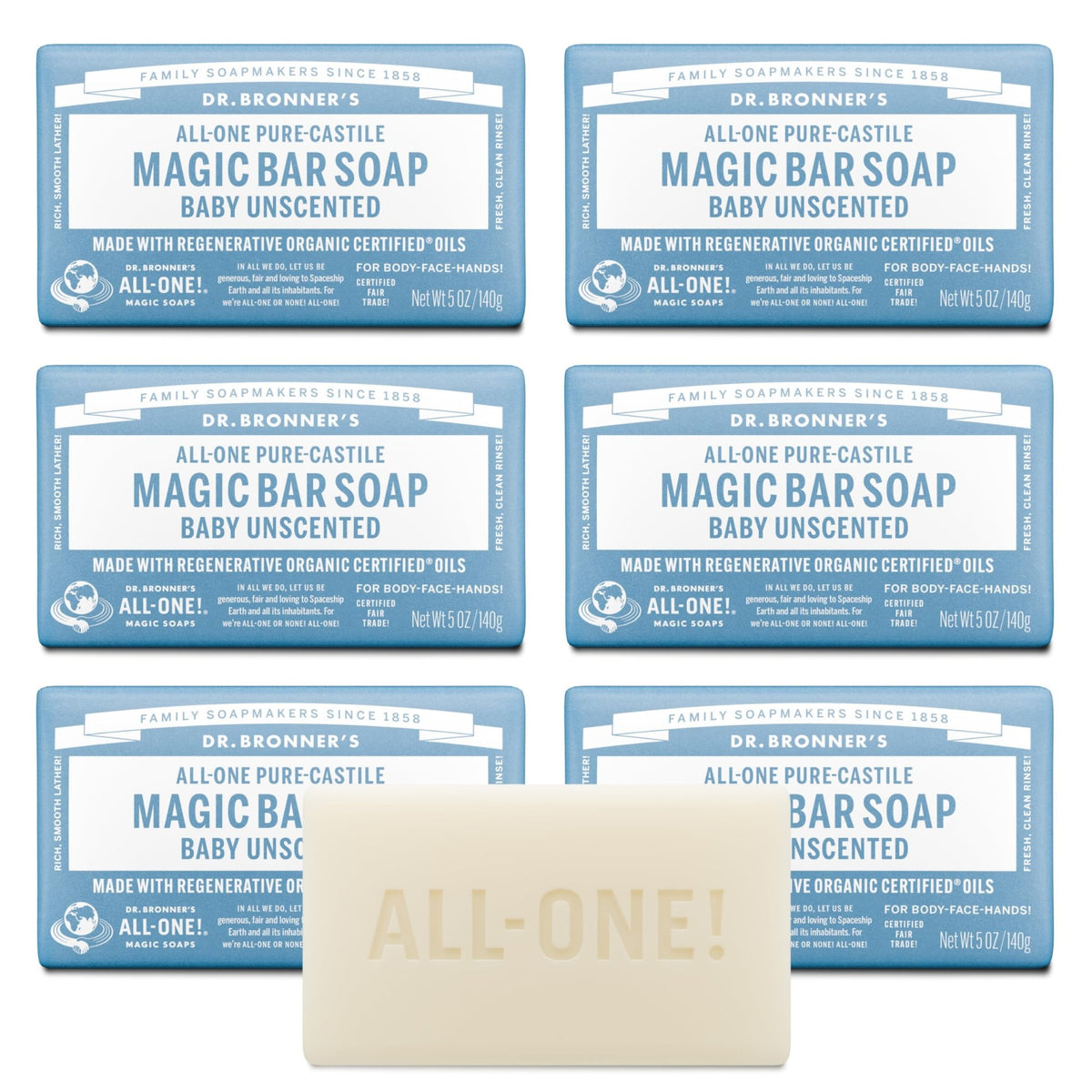 Dr. Bronner's Pure-Castile Bar Soap, Baby Unscented, 5 oz, 2-Pack - Jansha Store