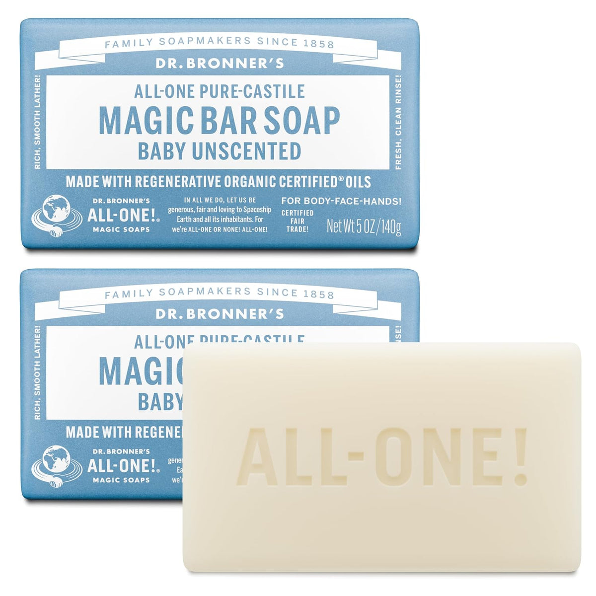 Dr. Bronner's Pure-Castile Bar Soap, Baby Unscented, 5 oz, 2-Pack - Jansha Store