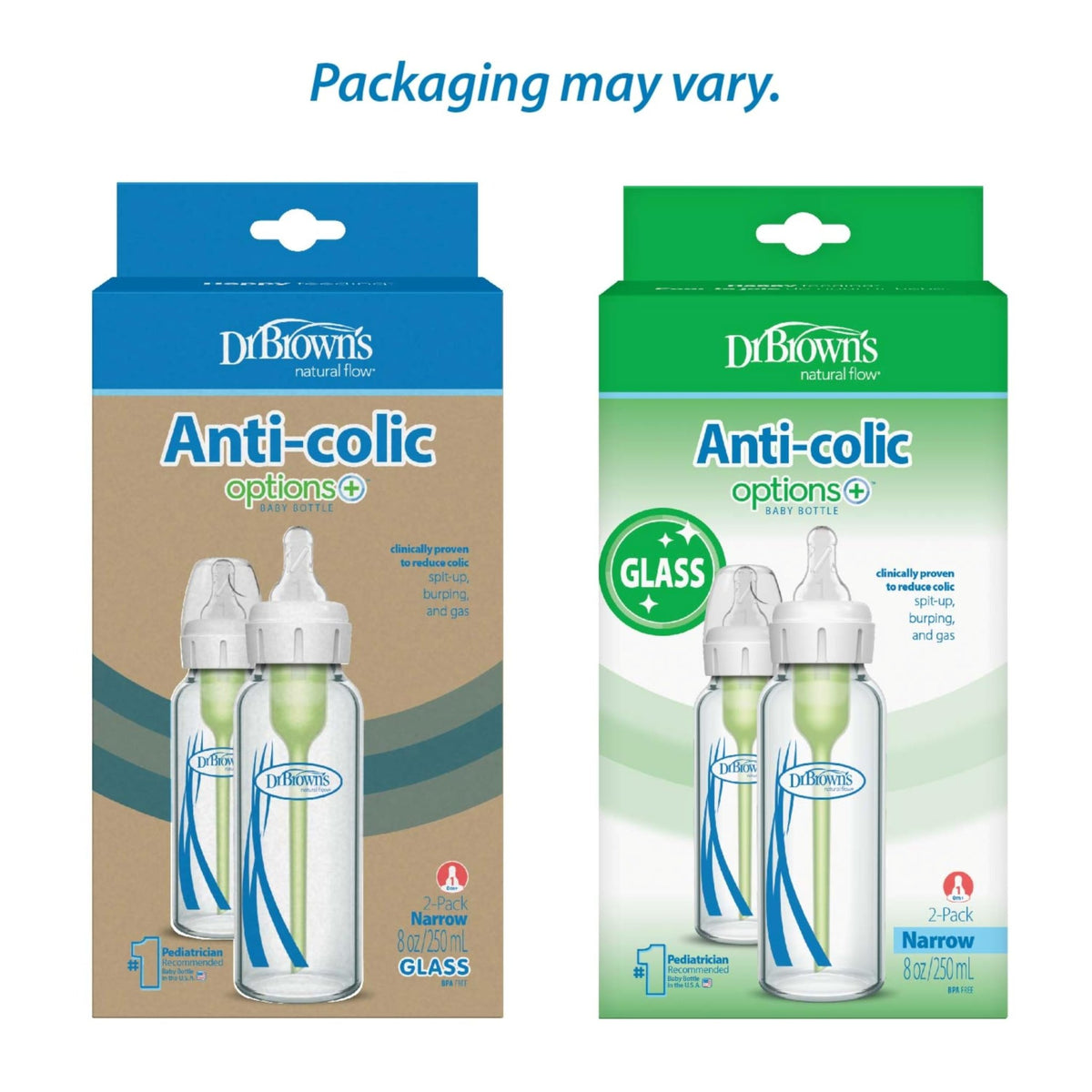 Dr. Brown's Anti-Colic Options+ Narrow Glass Baby Bottle, 8 oz/250 mL, with Level 1 Slow Flow Nipple, BPA-Free, 0m+, 1 Pack - Jansha Store