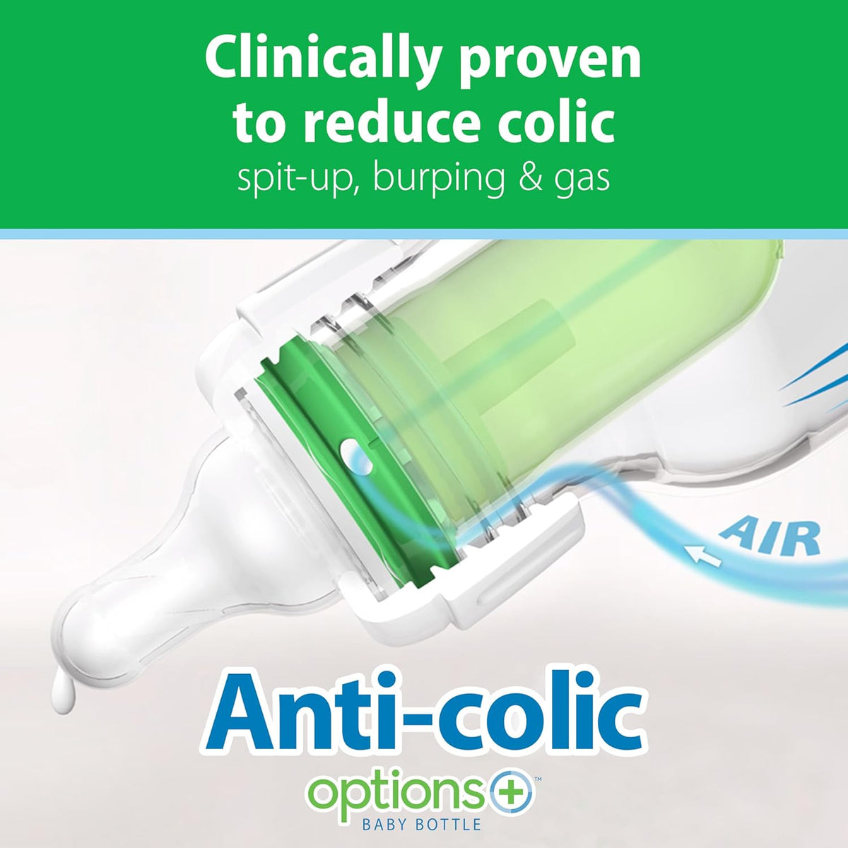 Dr. Brown's Anti-Colic Options+ Narrow Glass Baby Bottle, 8 oz/250 mL, with Level 1 Slow Flow Nipple, BPA-Free, 0m+, 1 Pack - Jansha Store