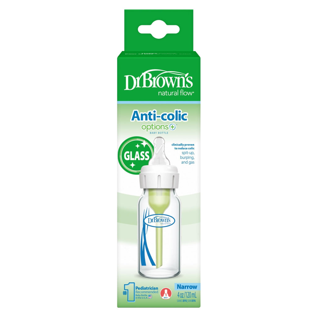 Dr. Brown's Anti-Colic Options+ Narrow Glass Baby Bottle, 8 oz/250 mL, with Level 1 Slow Flow Nipple, BPA-Free, 0m+, 1 Pack - Jansha Store