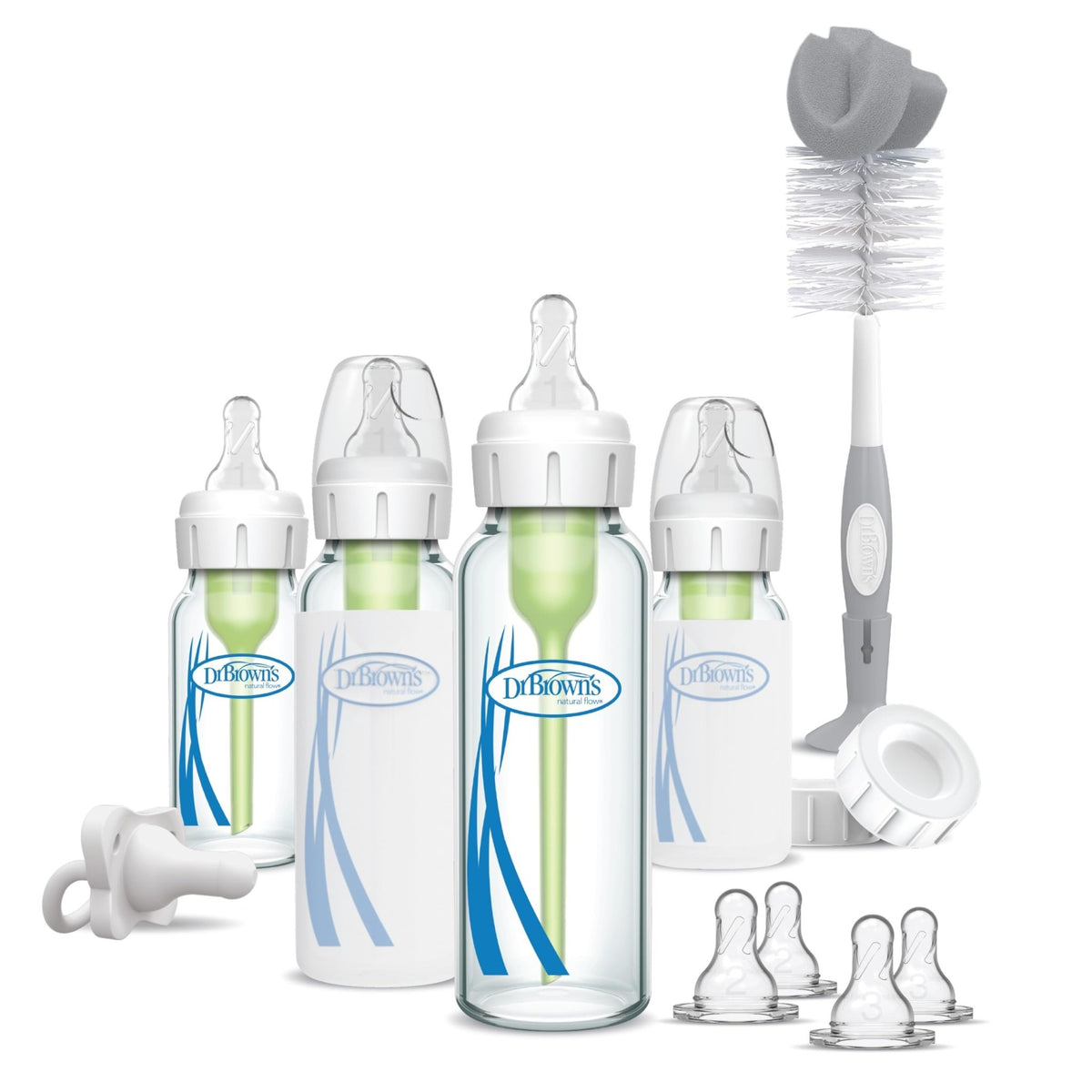 Dr. Brown's Anti-Colic Options+ Narrow Glass Baby Bottle, 8 oz/250 mL, with Level 1 Slow Flow Nipple, BPA-Free, 0m+, 1 Pack - Jansha Store