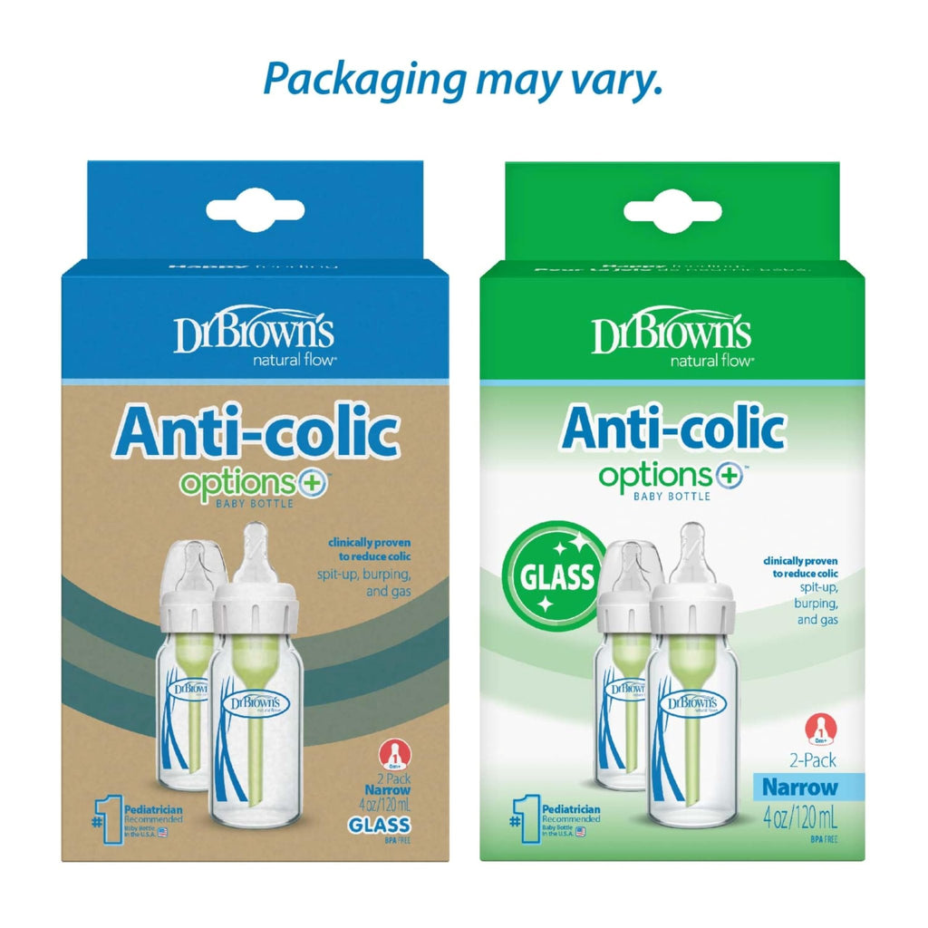 Dr. Brown's Anti-Colic Options+ Narrow Glass Baby Bottle, 8 oz/250 mL, with Level 1 Slow Flow Nipple, BPA-Free, 0m+, 1 Pack - Jansha Store