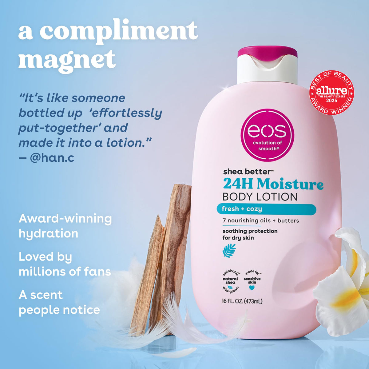 eos Shea Better Body Lotion- Vanilla Cashmere, 24-Hour Moisture, 16 fl oz - Jansha Store