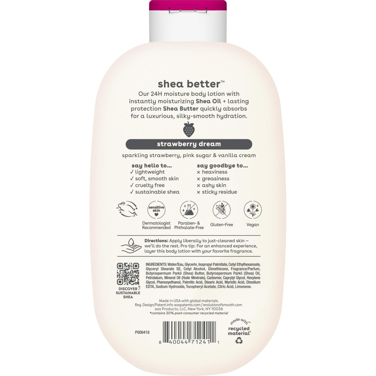 eos Shea Better Body Lotion- Vanilla Cashmere, 24-Hour Moisture, 16 fl oz - Jansha Store