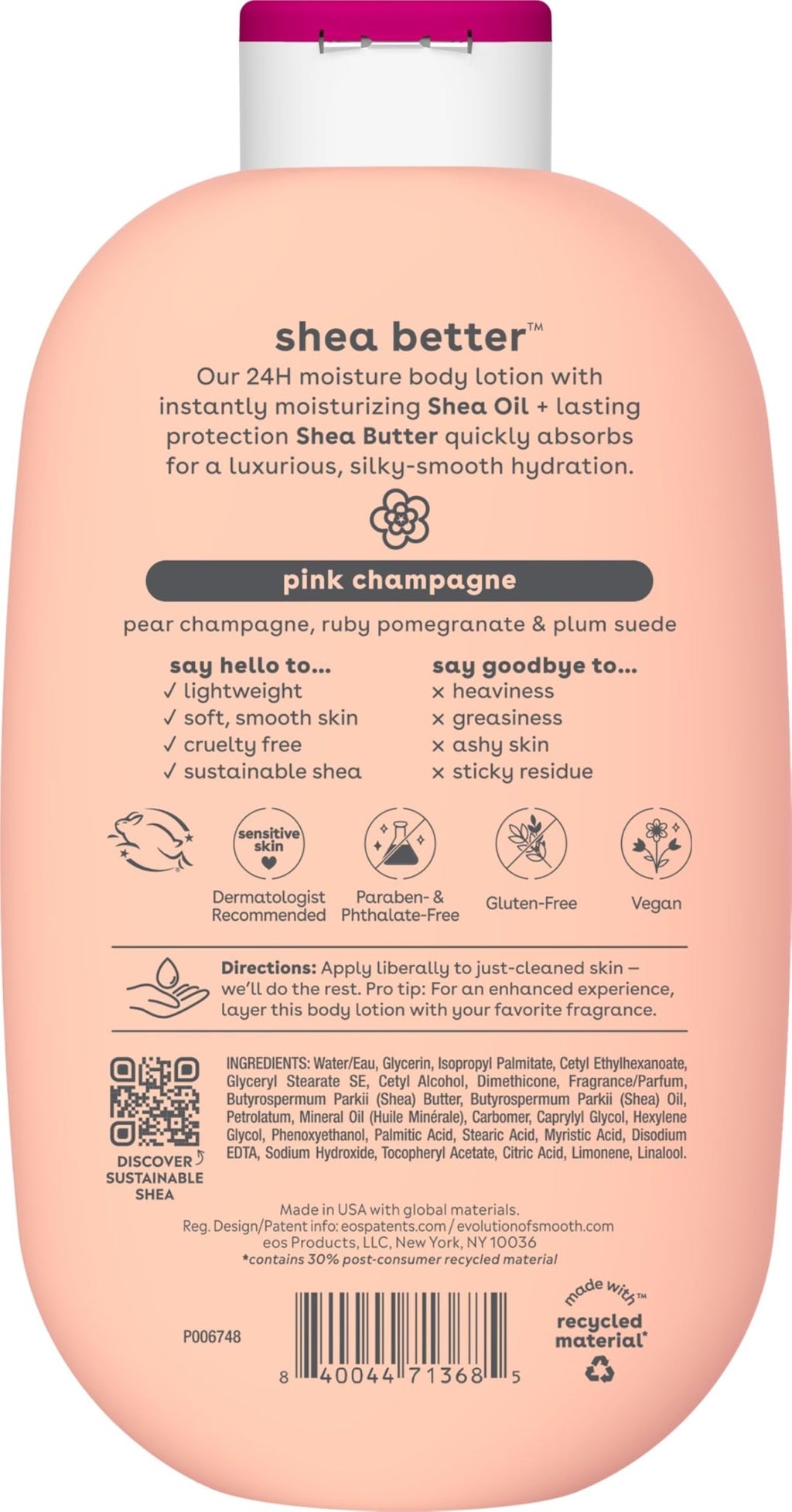 eos Shea Better Body Lotion- Vanilla Cashmere, 24-Hour Moisture, 16 fl oz - Jansha Store