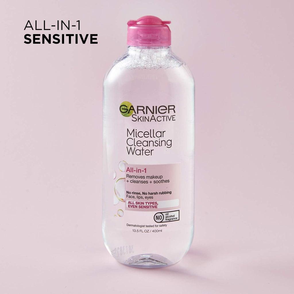 Garnier Micellar Water, Hydrating Facial Cleanser & Makeup Remover, Suitable for Sensitive Skin, Vegan, Cruelty Free, 13.5 Fl Oz (400mL), 1 Count - Jansha Store