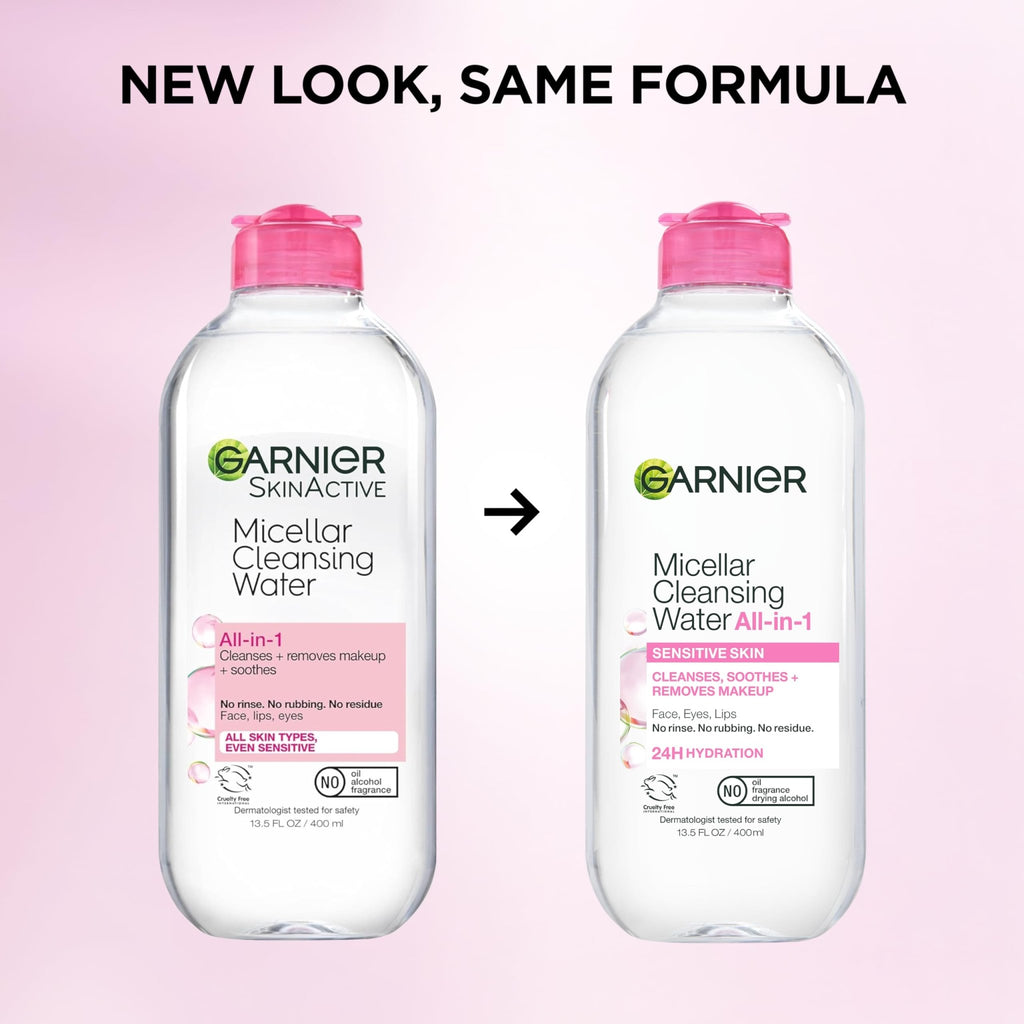 Garnier Micellar Water, Hydrating Facial Cleanser & Makeup Remover, Suitable for Sensitive Skin, Vegan, Cruelty Free, 13.5 Fl Oz (400mL), 1 Count - Jansha Store
