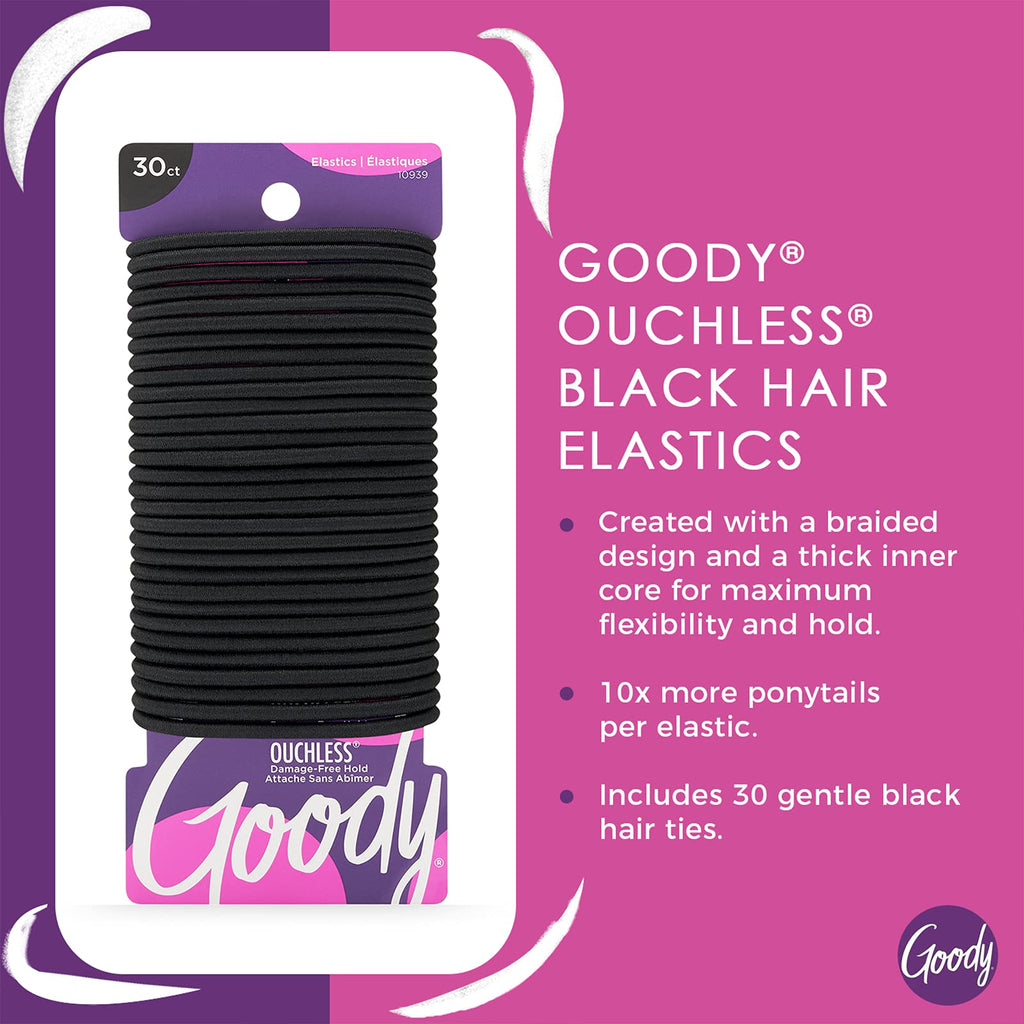 Goody Ouchless Elastic Hair Ties, 30 Ct, Brown, 4MM Rubber Bands, Pain-Free - Jansha Store
