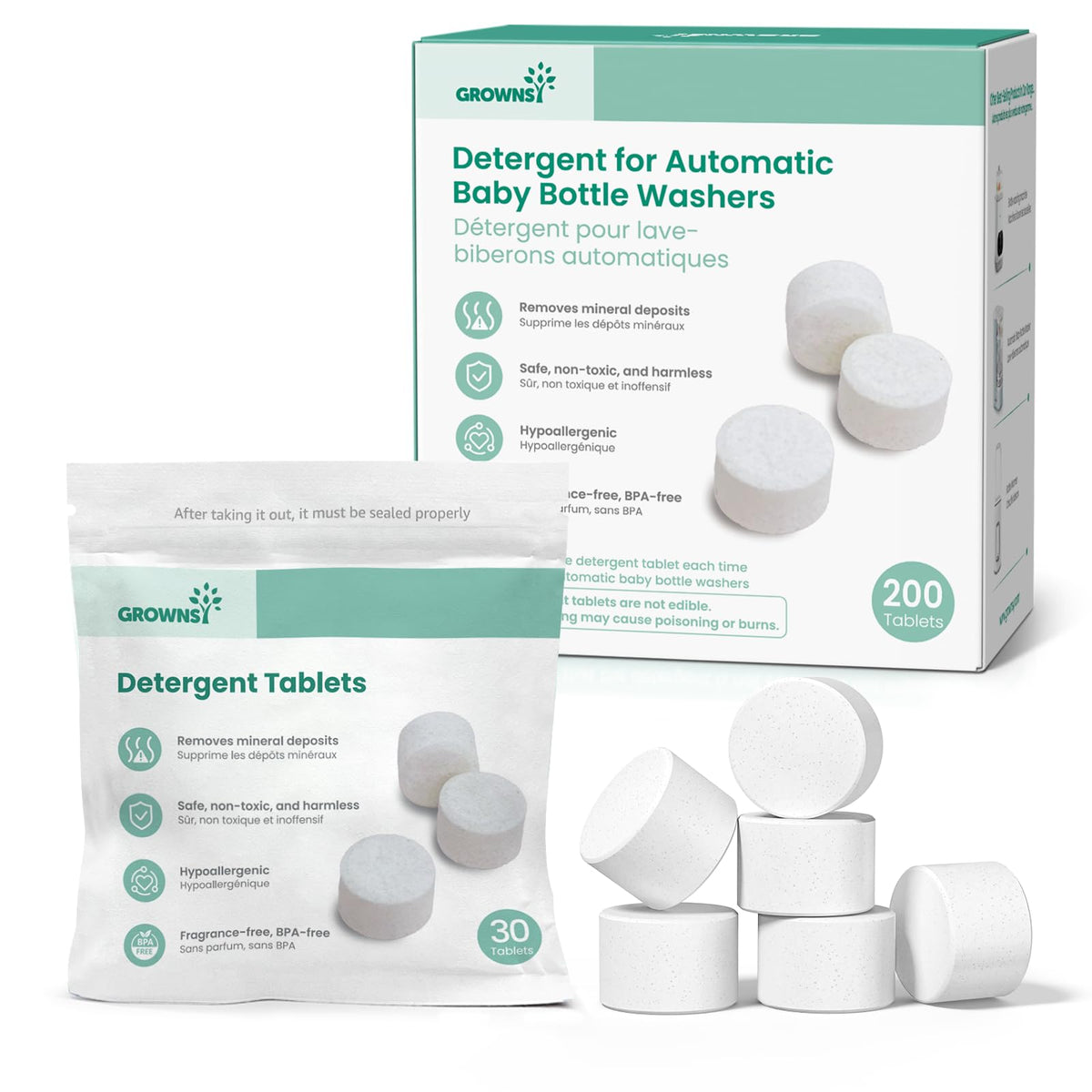 GROWNSY Detergent Tablets for Bottle Washer 130 Count, Safe & Deep Cleaning - Jansha Store