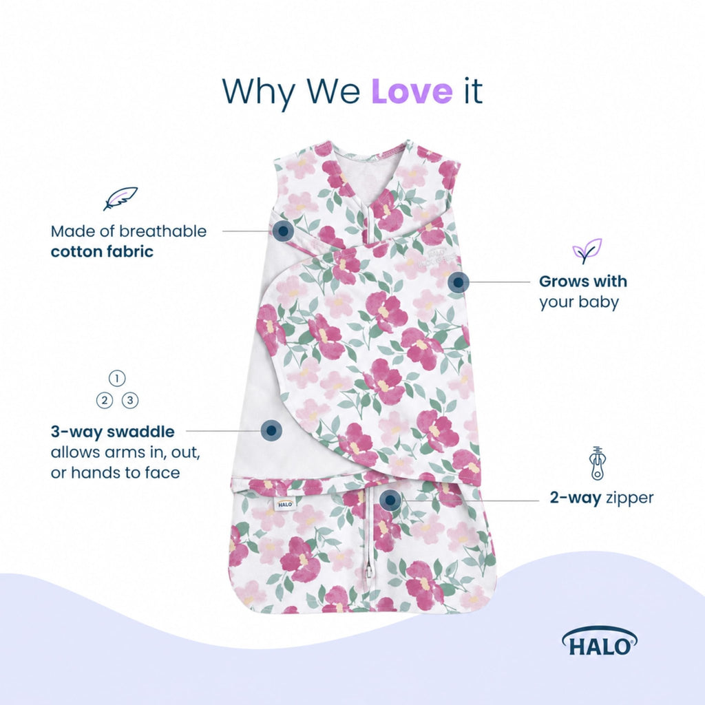 HALO SleepSack Swaddle | Cotton | 1.5 TOG | 6-12 lbs |Floral Stripe - Jansha Store