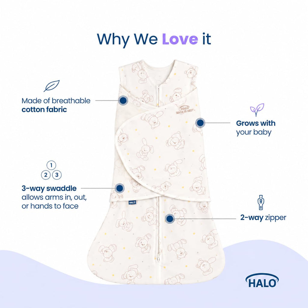 HALO SleepSack Swaddle | Cotton | 1.5 TOG | 6-12 lbs |Floral Stripe - Jansha Store
