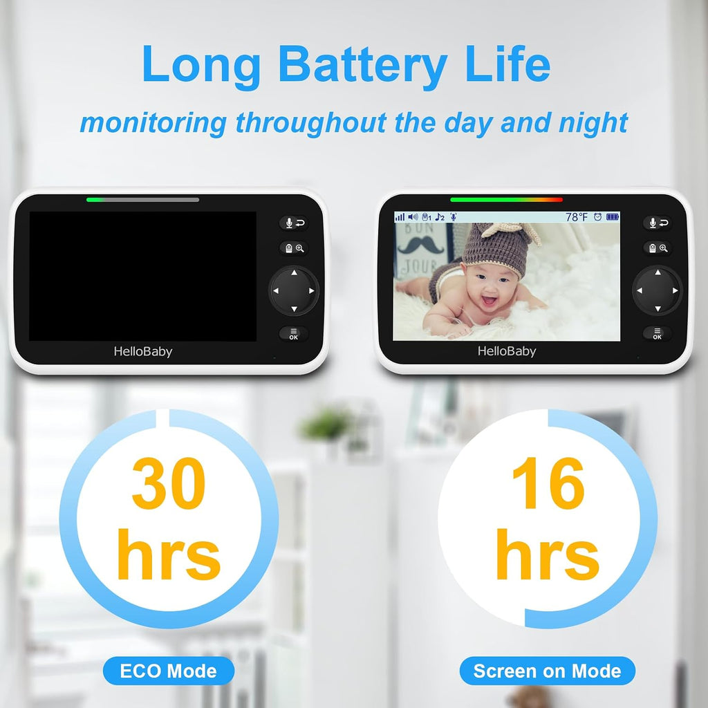 HelloBaby No WiFi Baby Monitor Camera and Audio HB6550, 5" Video Screen - Jansha Store
