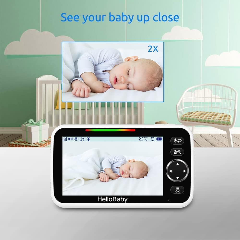 HelloBaby No WiFi Baby Monitor Camera and Audio HB6550, 5" Video Screen - Jansha Store