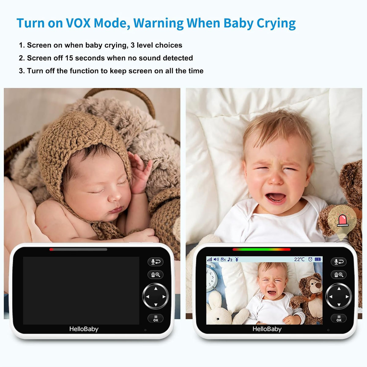 HelloBaby No WiFi Baby Monitor Camera and Audio HB6550, 5" Video Screen - Jansha Store