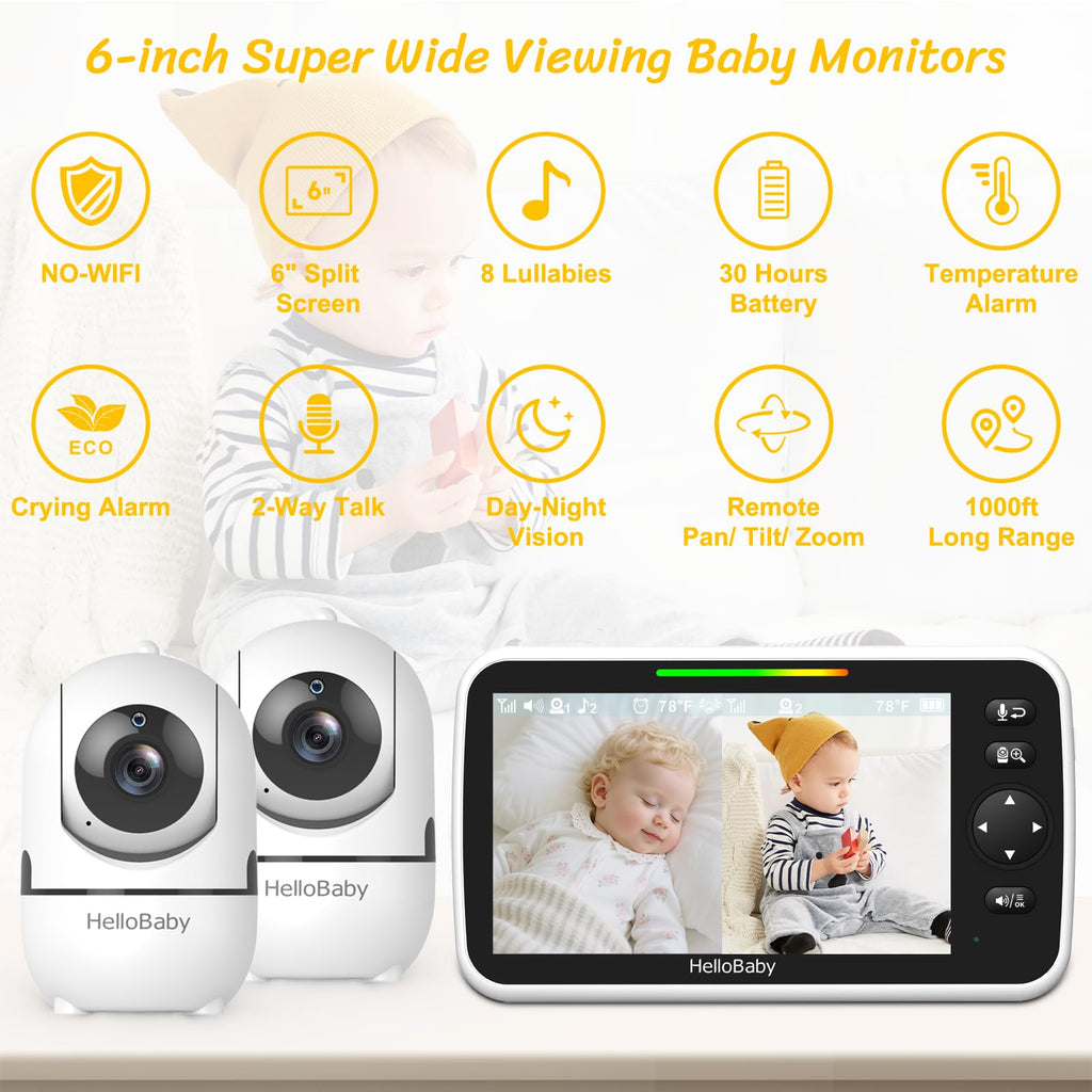 HelloBaby No WiFi Baby Monitor Camera and Audio HB6550, 5" Video Screen - Jansha Store