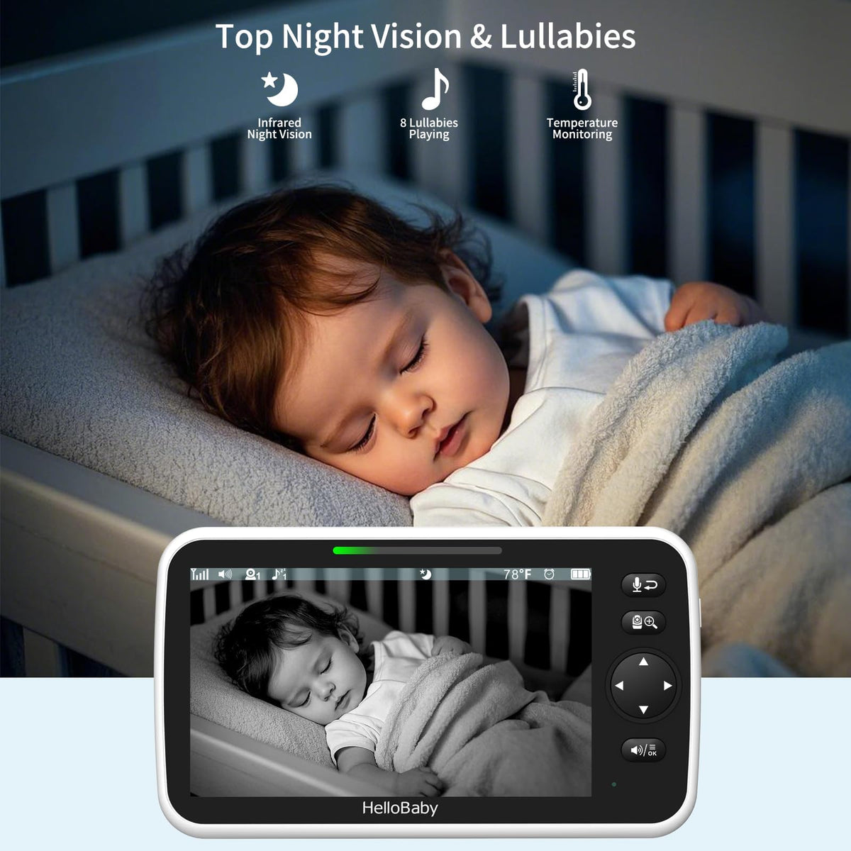 HelloBaby No WiFi Baby Monitor Camera and Audio HB6550, 5" Video Screen - Jansha Store