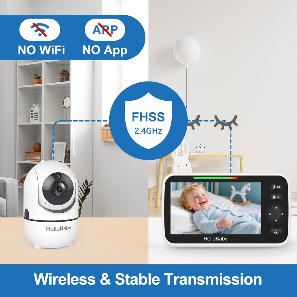 HelloBaby No WiFi Baby Monitor Camera and Audio HB6550, 5" Video Screen - Jansha Store