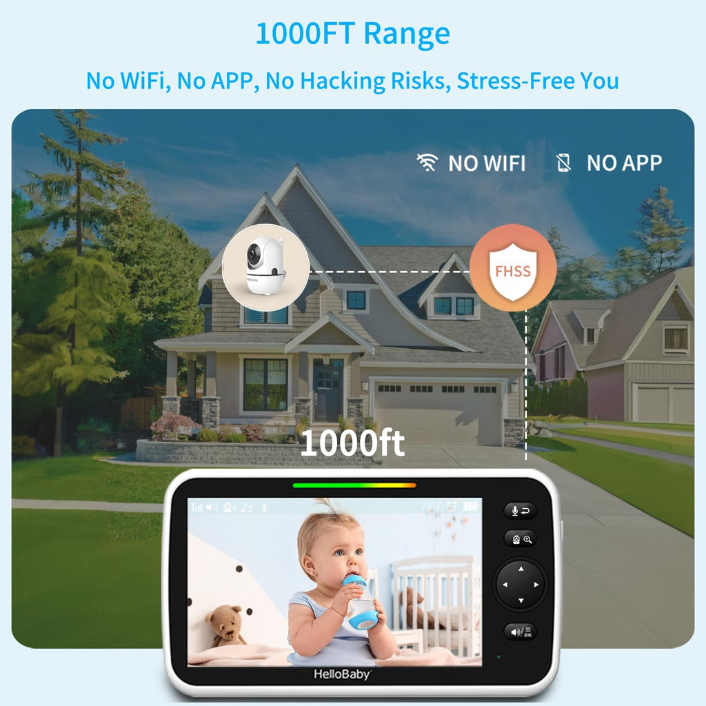 HelloBaby No WiFi Baby Monitor Camera and Audio HB6550, 5" Video Screen - Jansha Store